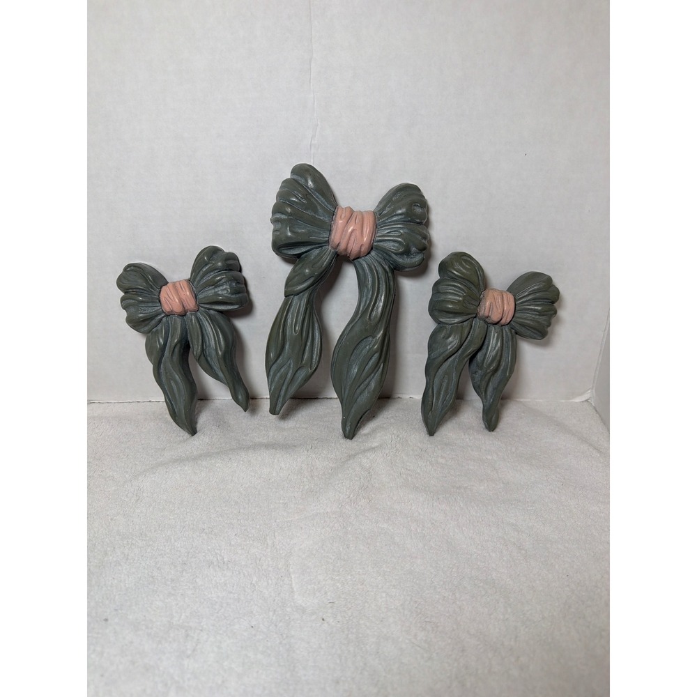 Decorative Green Bow Wall Accents with Pink Ties - Set of 3